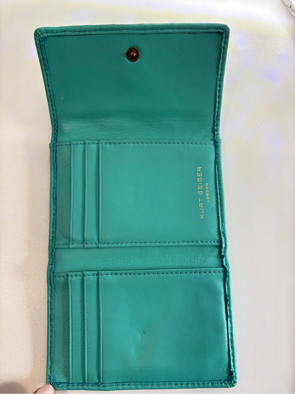 Kurt Geiger Quilted Turquoise Small Wallet with Decorative Metal Clasp - Picture 2 of 9